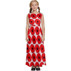 Red Peony Flower Pattern Kids  Satin Sleeveless Maxi Dress by GardenOfOphir