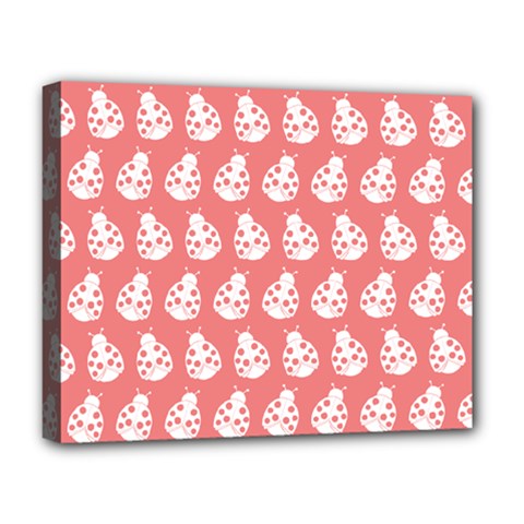 Coral And White Lady Bug Pattern Deluxe Canvas 20  X 16  (stretched) by GardenOfOphir