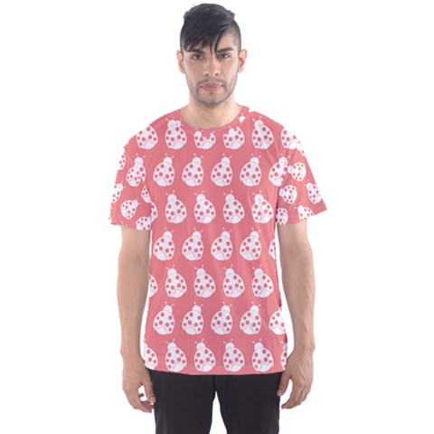 Coral And White Lady Bug Pattern Men s Sport Mesh Tee by GardenOfOphir