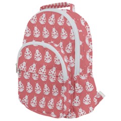 Coral And White Lady Bug Pattern Rounded Multi Pocket Backpack by GardenOfOphir