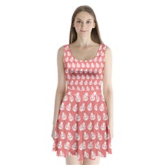 Coral And White Lady Bug Pattern Split Back Mini Dress  by GardenOfOphir