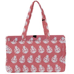 Coral And White Lady Bug Pattern Canvas Work Bag by GardenOfOphir