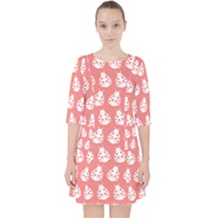 Coral And White Lady Bug Pattern Quarter Sleeve Pocket Dress by GardenOfOphir