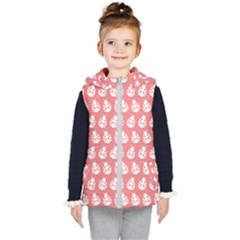 Coral And White Lady Bug Pattern Kids  Hooded Puffer Vest by GardenOfOphir