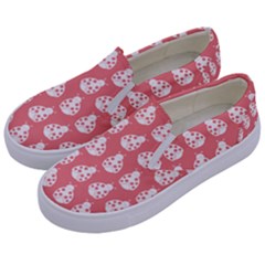 Coral And White Lady Bug Pattern Kids  Canvas Slip Ons by GardenOfOphir