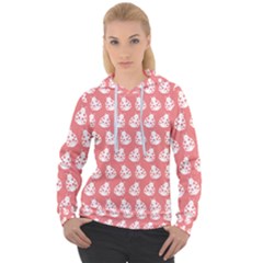 Coral And White Lady Bug Pattern Women s Overhead Hoodie by GardenOfOphir