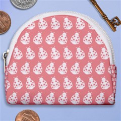 Coral And White Lady Bug Pattern Horseshoe Style Canvas Pouch by GardenOfOphir