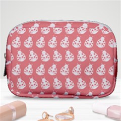 Coral And White Lady Bug Pattern Make Up Pouch (small) by GardenOfOphir