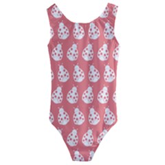 Coral And White Lady Bug Pattern Kids  Cut-out Back One Piece Swimsuit