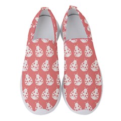 Coral And White Lady Bug Pattern Women s Slip On Sneakers by GardenOfOphir