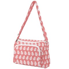 Coral And White Lady Bug Pattern Front Pocket Crossbody Bag by GardenOfOphir