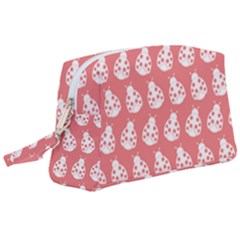 Coral And White Lady Bug Pattern Wristlet Pouch Bag (large) by GardenOfOphir