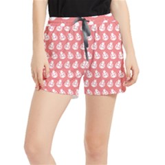 Coral And White Lady Bug Pattern Women s Runner Shorts by GardenOfOphir