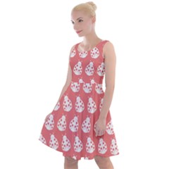 Coral And White Lady Bug Pattern Knee Length Skater Dress by GardenOfOphir