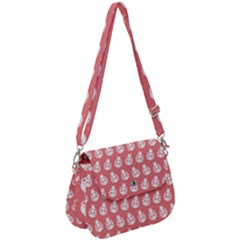 Coral And White Lady Bug Pattern Saddle Handbag