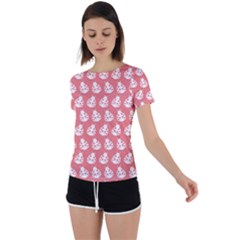 Coral And White Lady Bug Pattern Back Circle Cutout Sports Tee