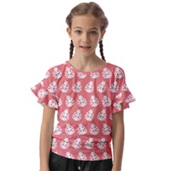 Coral And White Lady Bug Pattern Kids  Cut Out Flutter Sleeves by GardenOfOphir