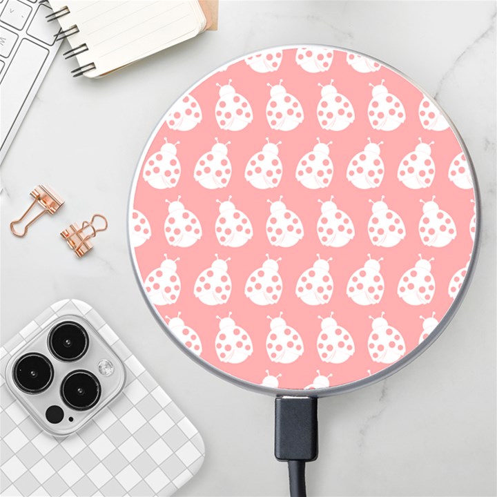 Coral And White Lady Bug Pattern Wireless Fast Charger(White)