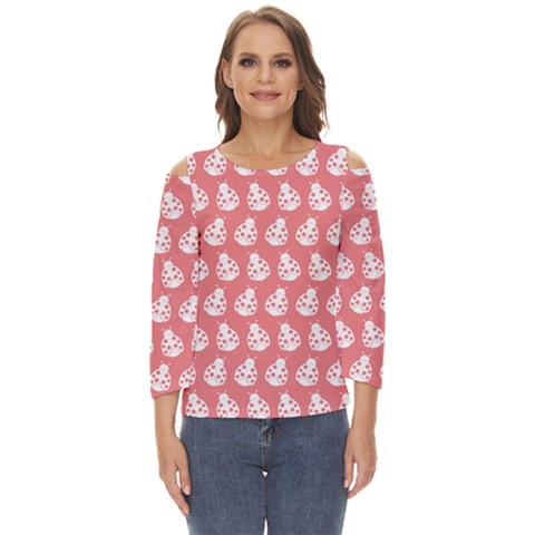 Coral And White Lady Bug Pattern Cut Out Wide Sleeve Top by GardenOfOphir