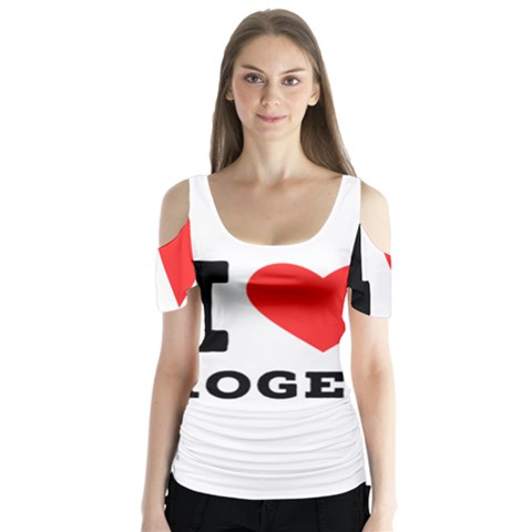 I Love Roger Butterfly Sleeve Cutout Tee  by ilovewhateva