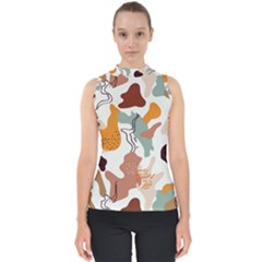 Shapes Pattern Mock Neck Shell Top by BlackRoseStore