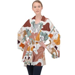 Shapes Pattern Long Sleeve Velvet Kimono  by BlackRoseStore