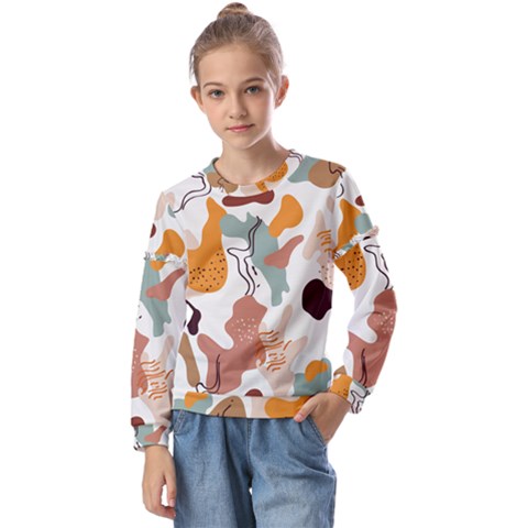 Shapes Pattern Kids  Long Sleeve Tee With Frill  by BlackRoseStore