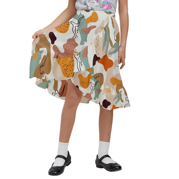 Shapes Pattern Kids  Ruffle Flared Wrap Midi Skirt