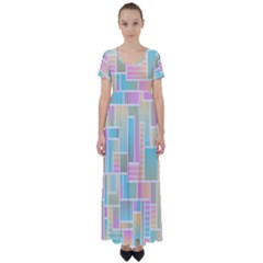 Color-blocks High Waist Short Sleeve Maxi Dress