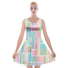 Color-blocks Velvet Skater Dress by nateshop