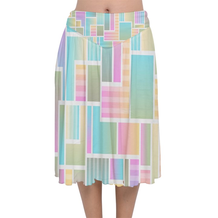 Color-blocks Velvet Flared Midi Skirt