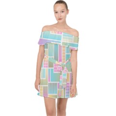 Color-blocks Off Shoulder Chiffon Dress by nateshop