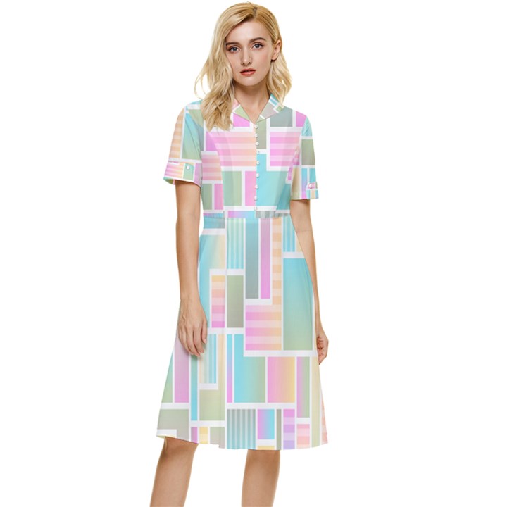 Color-blocks Button Top Knee Length Dress