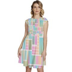 Color-blocks Cap Sleeve High Waist Dress by nateshop