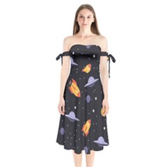 Cosmos Shoulder Tie Bardot Midi Dress by nateshop