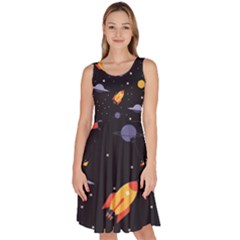 Cosmos Knee Length Skater Dress With Pockets by nateshop