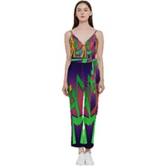 Dancing V-neck Spaghetti Strap Tie Front Jumpsuit by nateshop