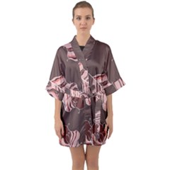 Feather Half Sleeve Satin Kimono  by nateshop