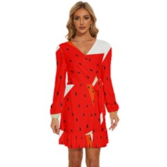 Fruit-01 Long Sleeve Waist Tie Ruffle Velvet Dress