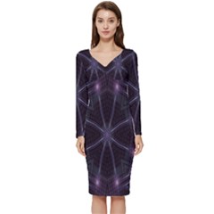 Geometric-art-001 Long Sleeve V-neck Bodycon Dress  by nateshop