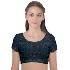 Geometric-art-003 Velvet Short Sleeve Crop Top  by nateshop