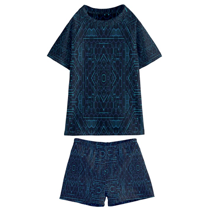 Geometric-art-003 Kids  Swim Tee and Shorts Set