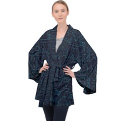 Geometric-art-003 Long Sleeve Velvet Kimono 