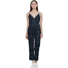 Geometric-art-003 V-neck Spaghetti Strap Tie Front Jumpsuit by nateshop