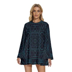 Geometric-art-003 Round Neck Long Sleeve Bohemian Style Chiffon Mini Dress by nateshop