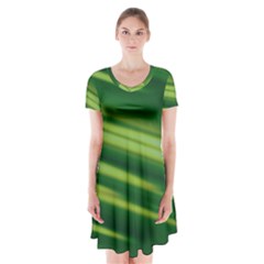 Green-01 Short Sleeve V-neck Flare Dress