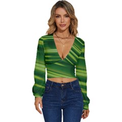 Green-01 Long Sleeve Deep-v Velour Top by nateshop