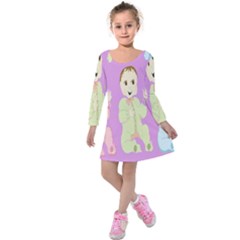 Happy 02 Kids  Long Sleeve Velvet Dress by nateshop