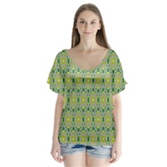 Leaf - 02 V-neck Flutter Sleeve Top by nateshop