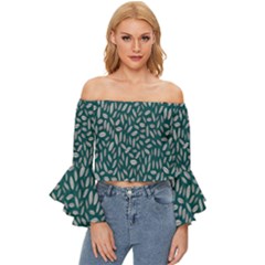 Leaves-012 Off Shoulder Flutter Bell Sleeve Top